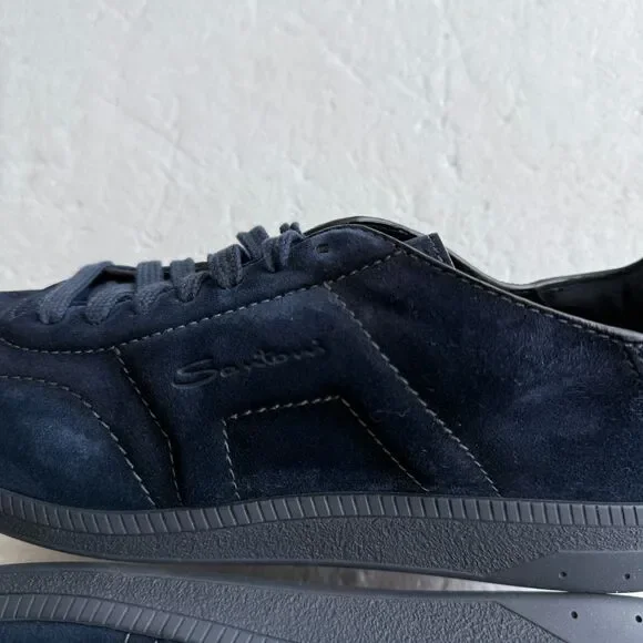 Size 7.5 - Santoni Men's Navy Cube Suede Low-Top Sneakers MADE IN ITALY - Picture 9 of 11